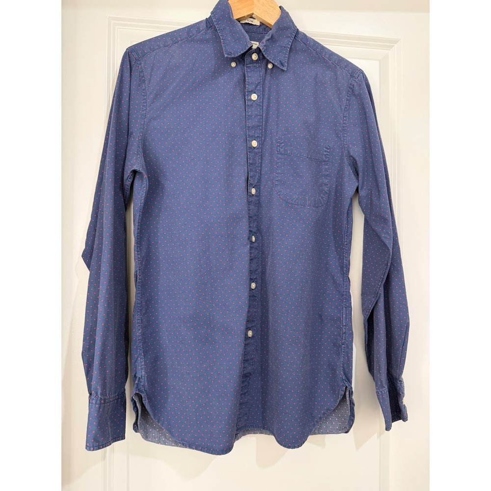 J.Crew Button Down Women Small Slim Polka Dot Blue Red Excellent